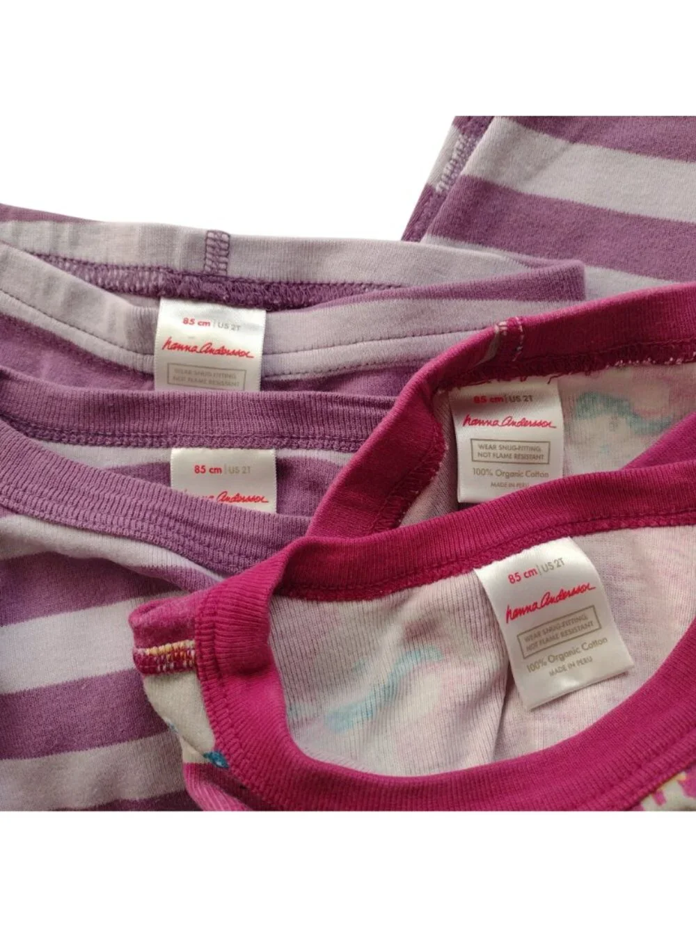 Hanna Andersson Lot of 2 PJ Sets Sz 2T Purple Stripe Winter Mouse HannaJams